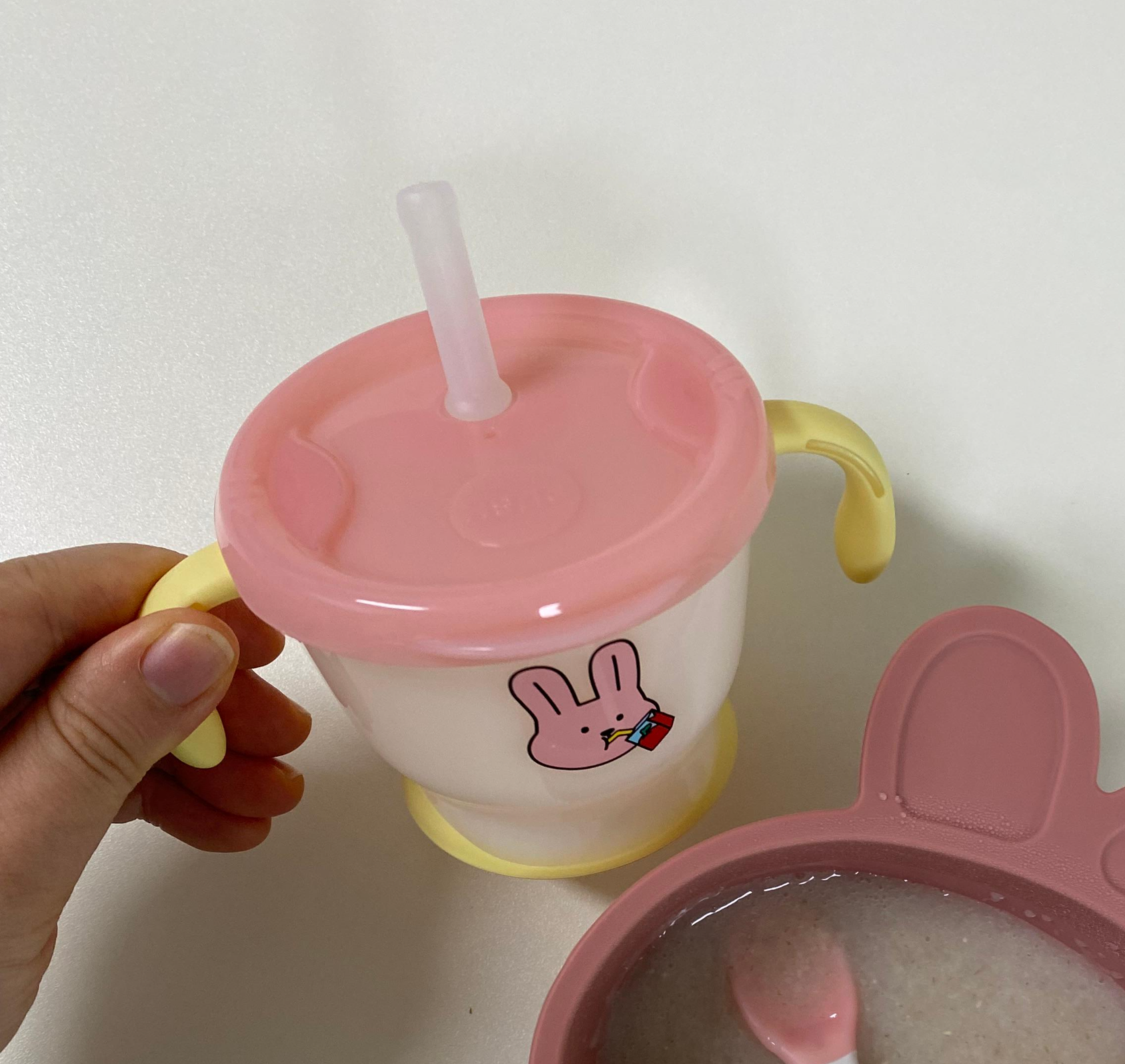 아기 물 마시기 연습용 손잡이 빨대컵