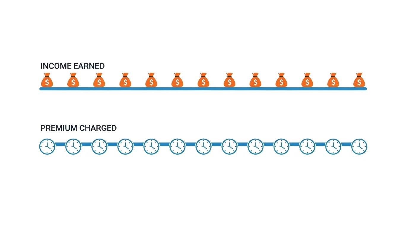 실제 소득이 발생하는 시기와 보험료가 부과되는 시기 사이의 시간 차이를 보여주는 그래픽