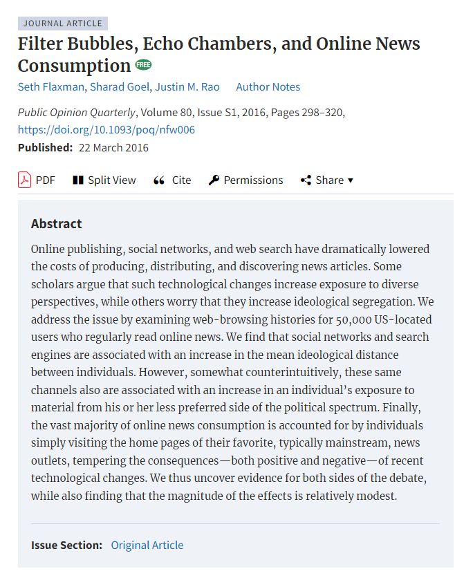 Filter Bubbles, Echo Chambers, and Online News Consumption