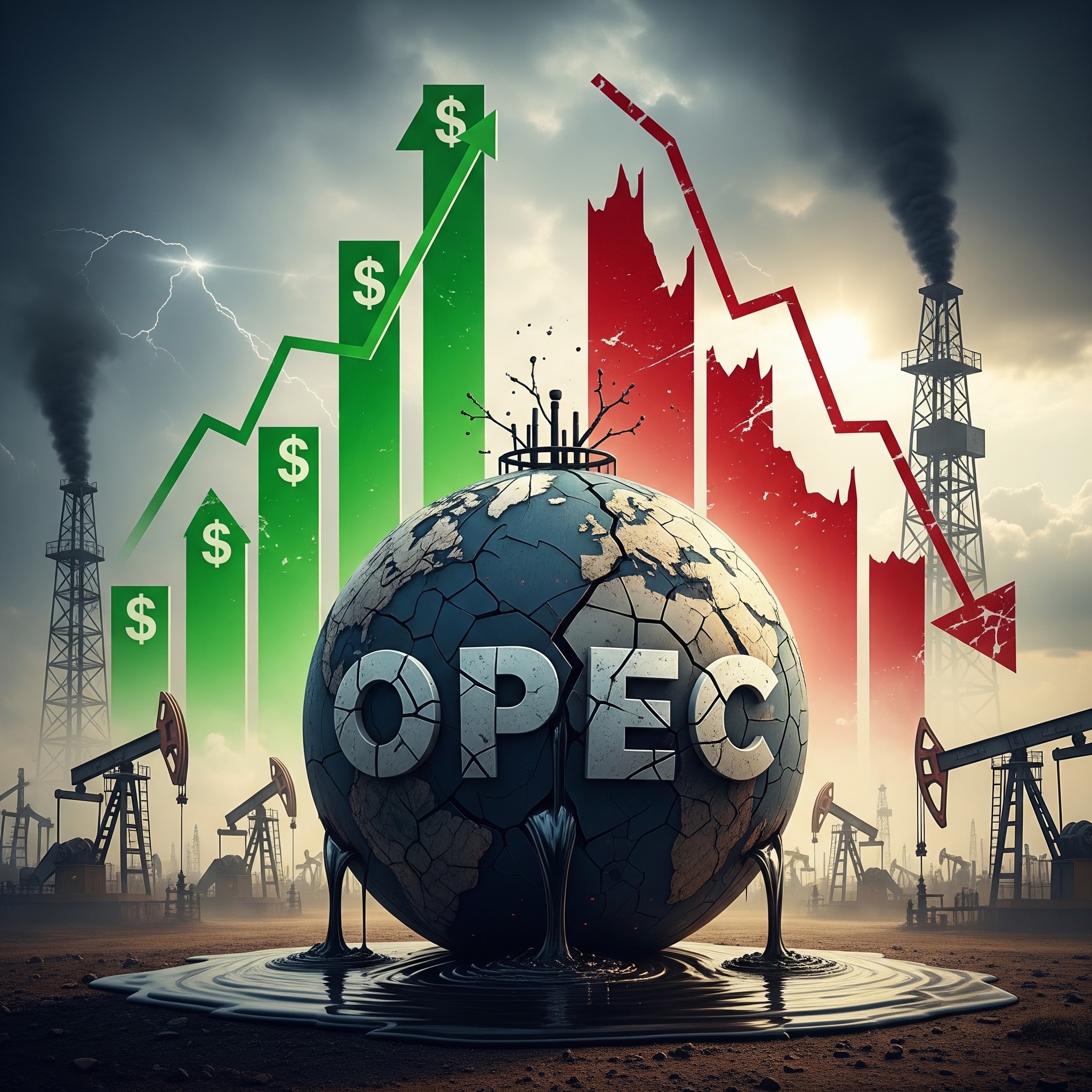 UAE의 OPEC 탈퇴 가능성이 국제 유가와 에너지 관련주 투자에 미치는 영향 분석 일러스트