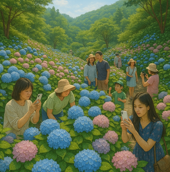 2025 화담숲 수국축제 모습 축제관람하는 사람들