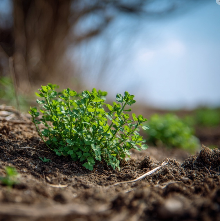 밭에서 자라나는 냉이