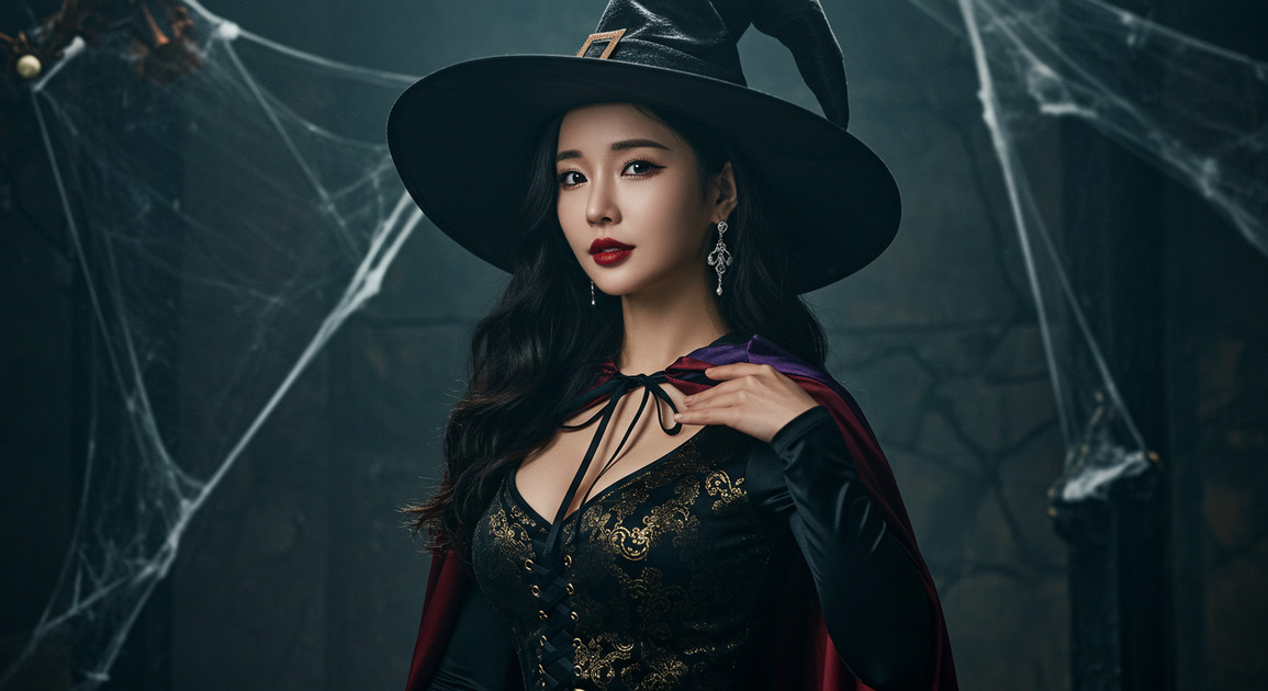 할로윈 마녀 코스프레한 여성 이미지