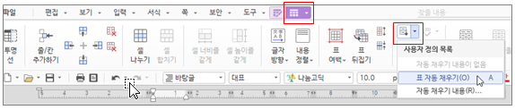 한글 표 자동 채우기