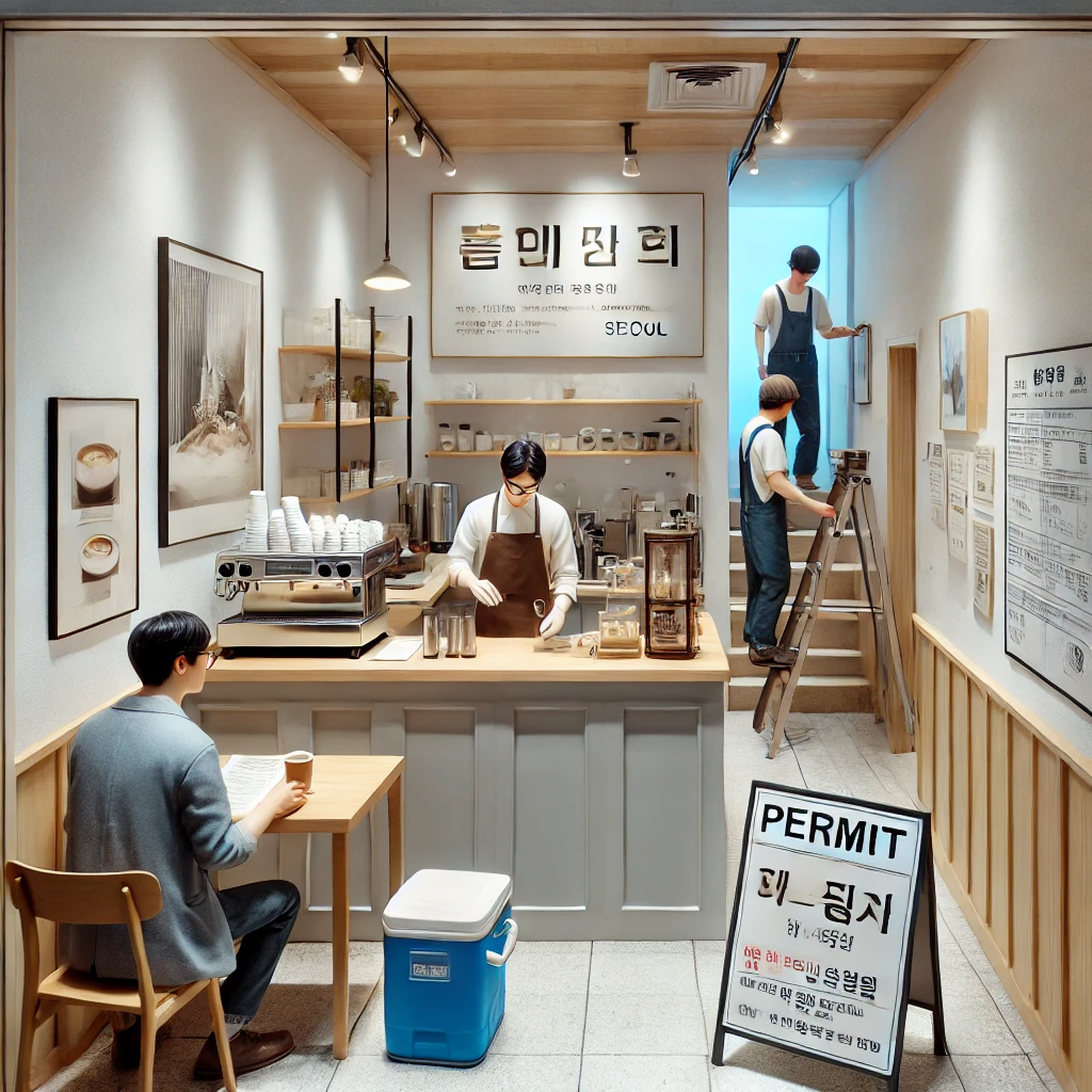 사무실을 상가로 바꿔 새로 오픈한 카페 내부와 바리스타