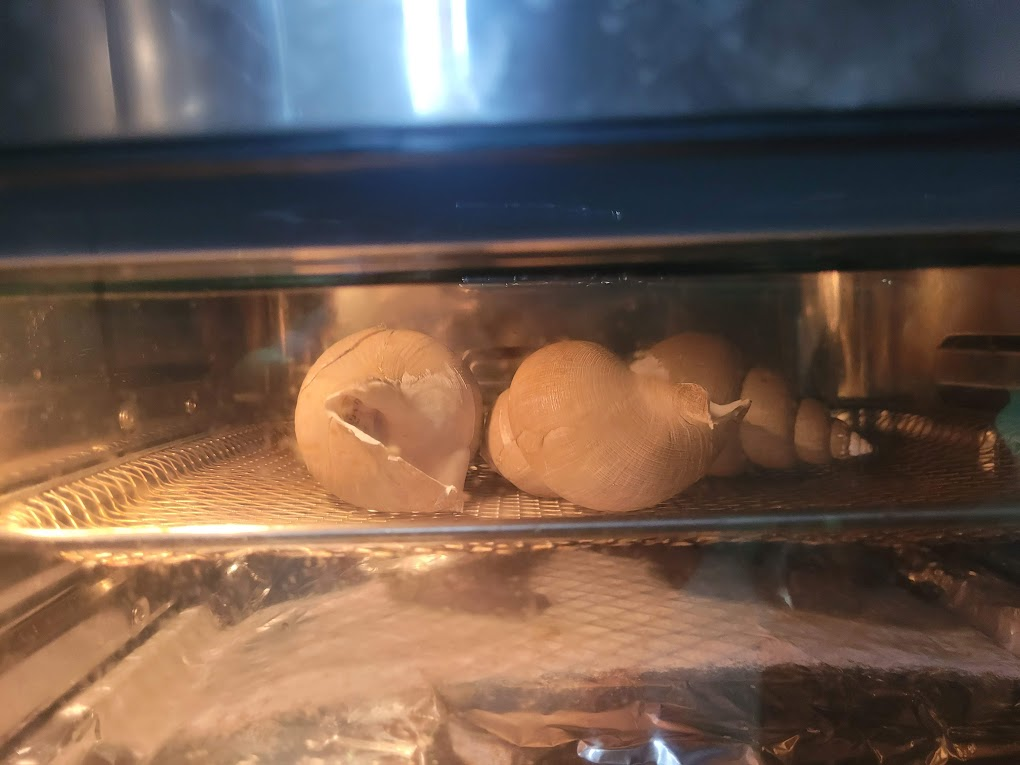 에어프라이어에서 익고 있는 백골뱅이