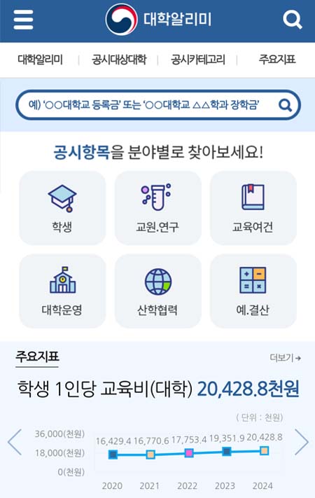 2025대학교등록금순위-대학알리미