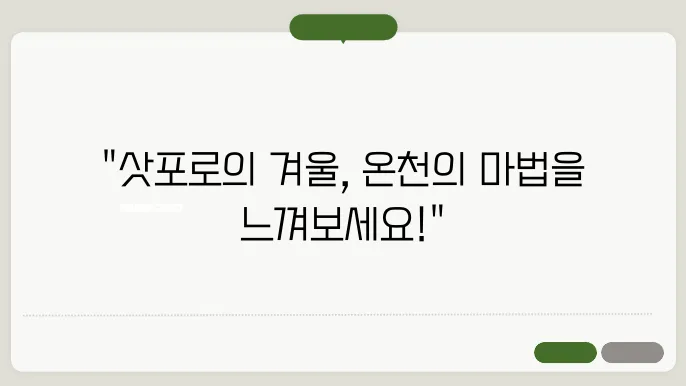 일본 삿포로 여행 가볼만한곳 겨울 온제 즐기기