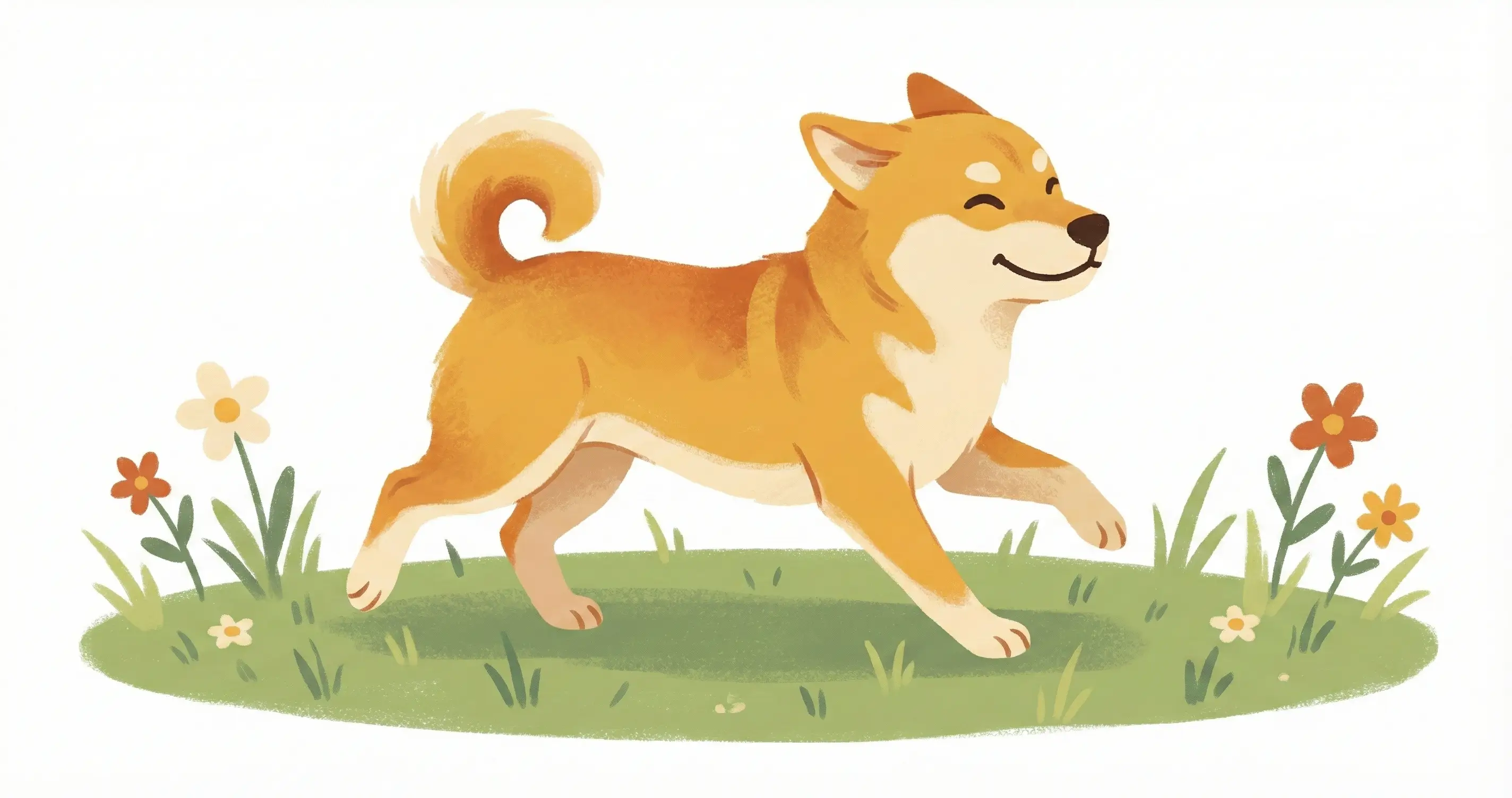 푸른 잔디밭을 달리는 건강한 시바견