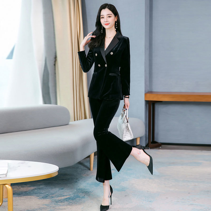 스타일리쉬 벨벳 셋업 여성 2022 봄가을 직업 숏w222