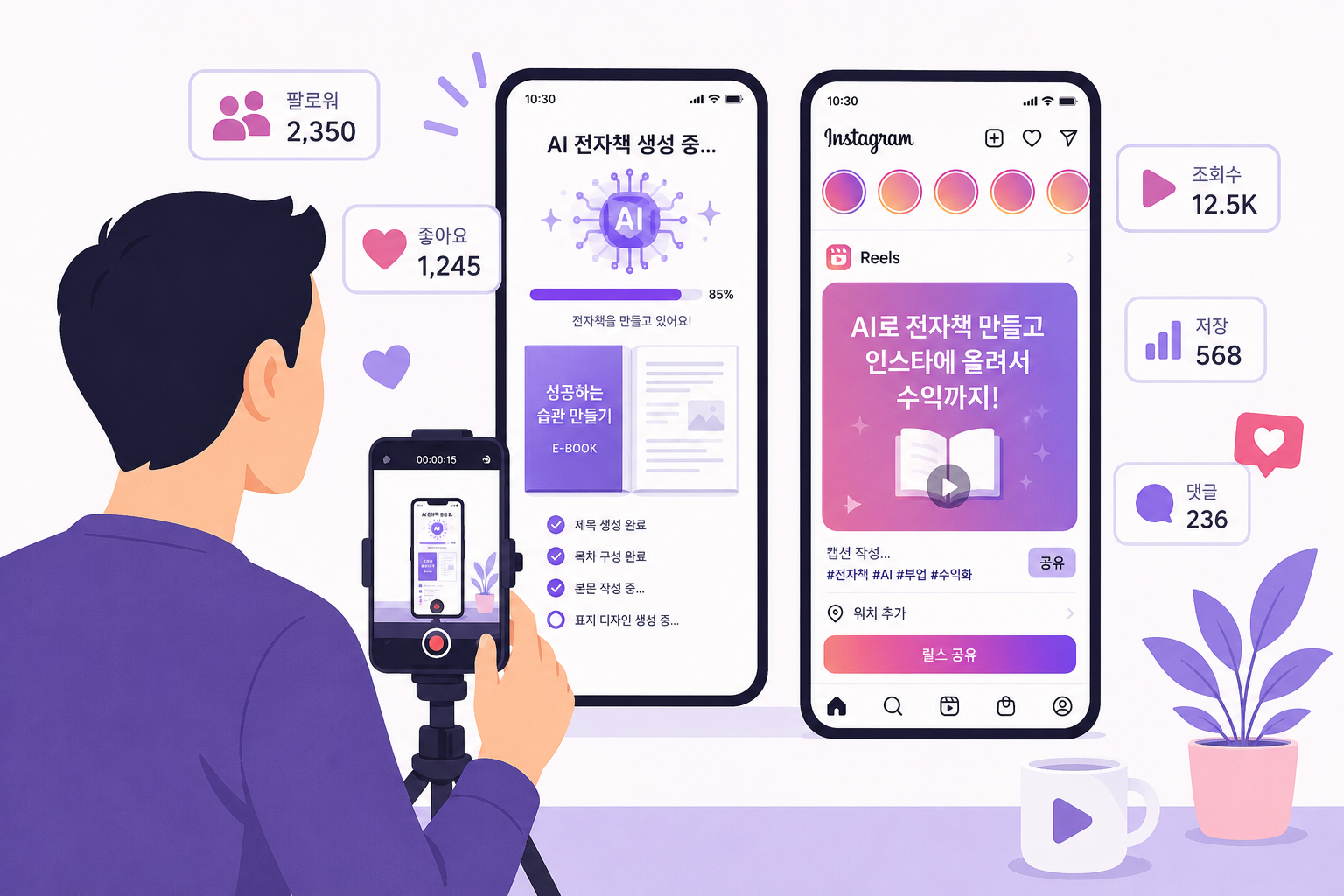 인스타그램 릴스에 전자책 만드는 과정을 올리는 모습