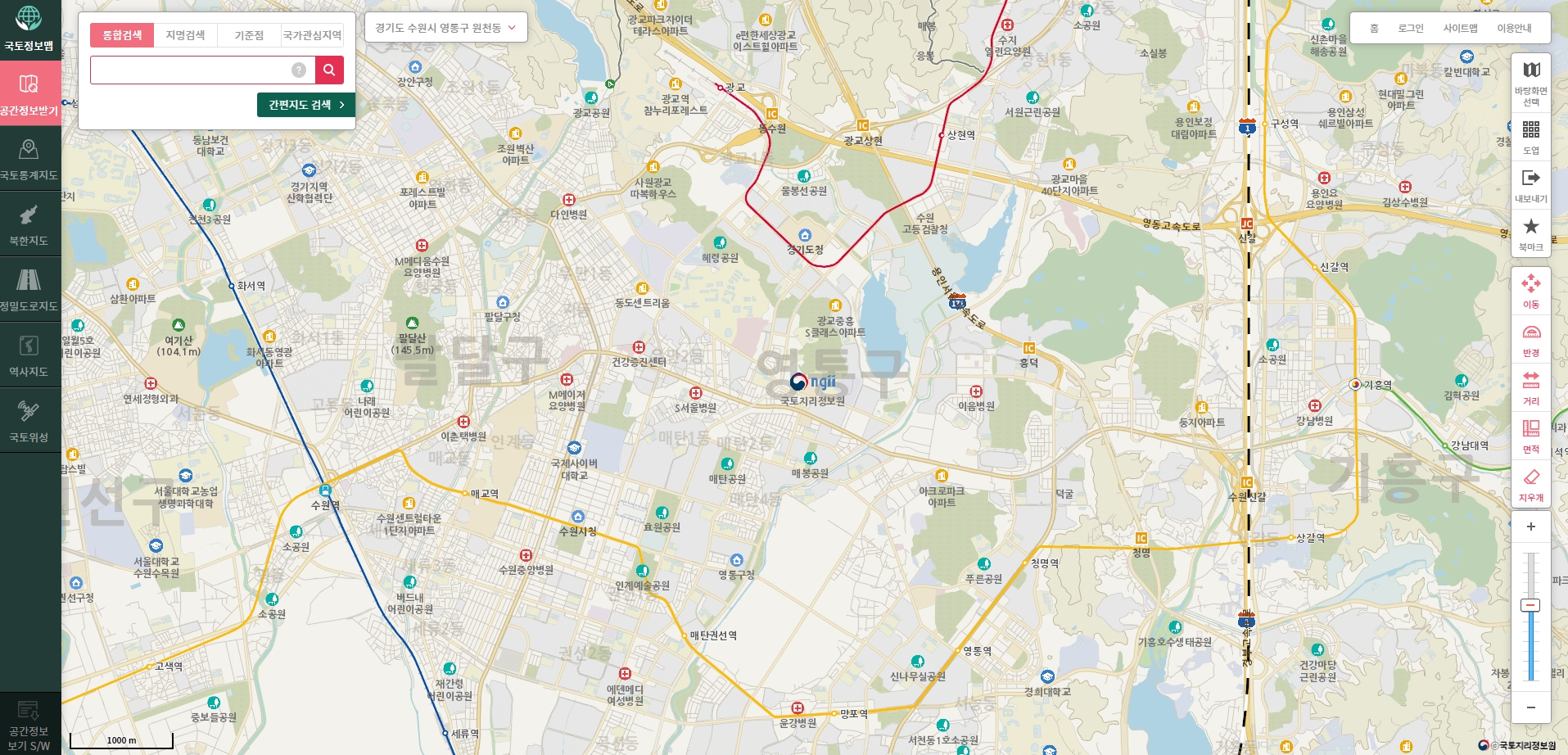 지도 뷰어 내에서 상세 레이어 및 옵션을 설정하는 화면