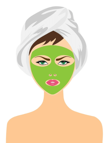 피부미용에 차 활용법, 녹차팩 하는 여성 그림