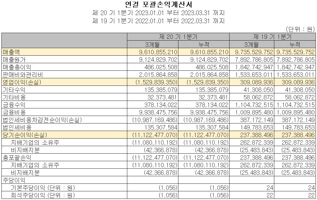 에코앤드림 - 손익계산서