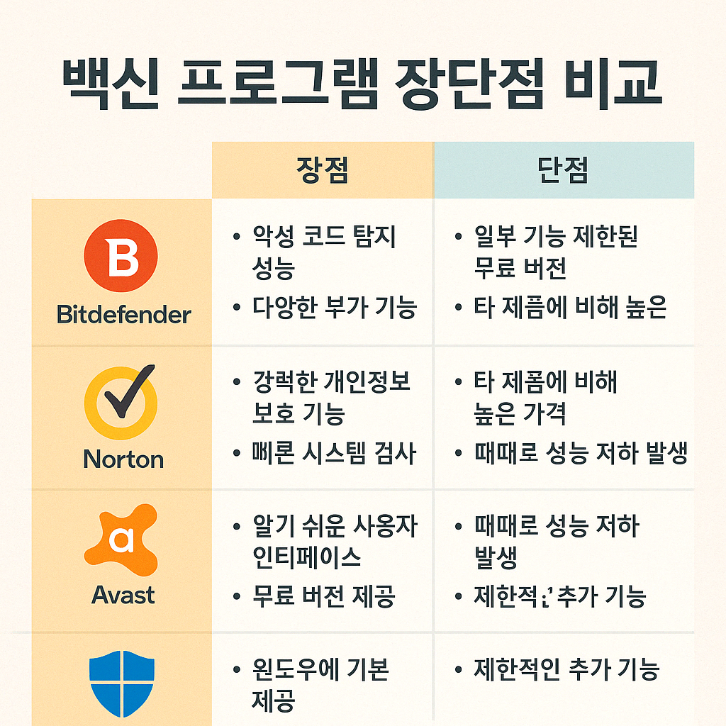 백신 프로그램 장단점 비교