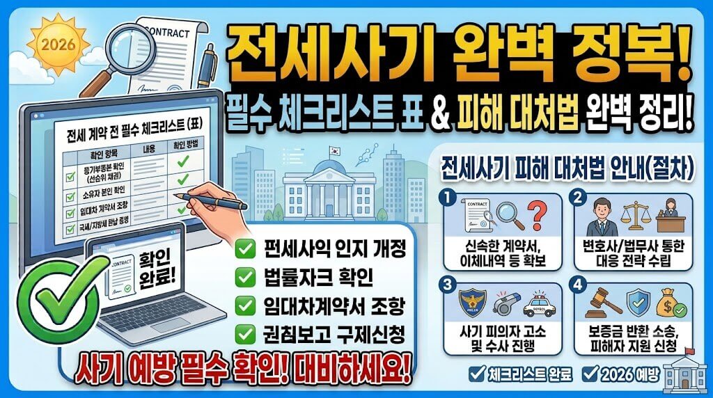 전세사기 예방 체크리스트 표와 피해 대처법 안내 이미지