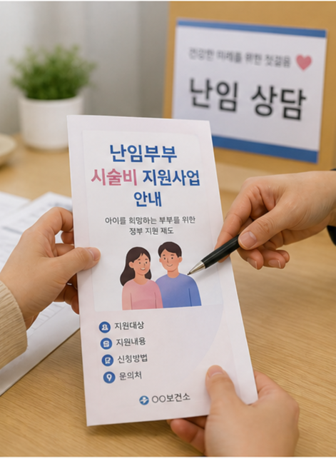난임 시술비 지원 안내 리플릿을 상담받는 모습