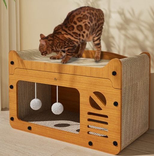 쉬면서 발톱 관리까지! '딩동펫 고양이 일체형 숨숨 하우스 스크래쳐