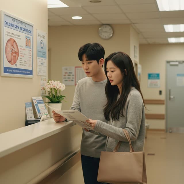 병원에서 검사 상담을 받는 한국인 부부