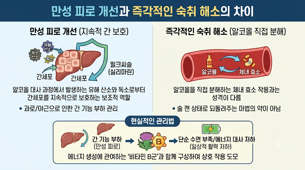 만성 피로 개선과 즉각적인 숙취 해소의 차이
