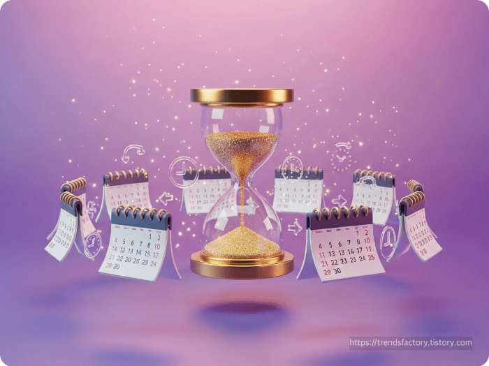 인스타그램 계정 삭제 후 30일 유예 기간을 나타내는 황금색 모래시계와 달력 이미지