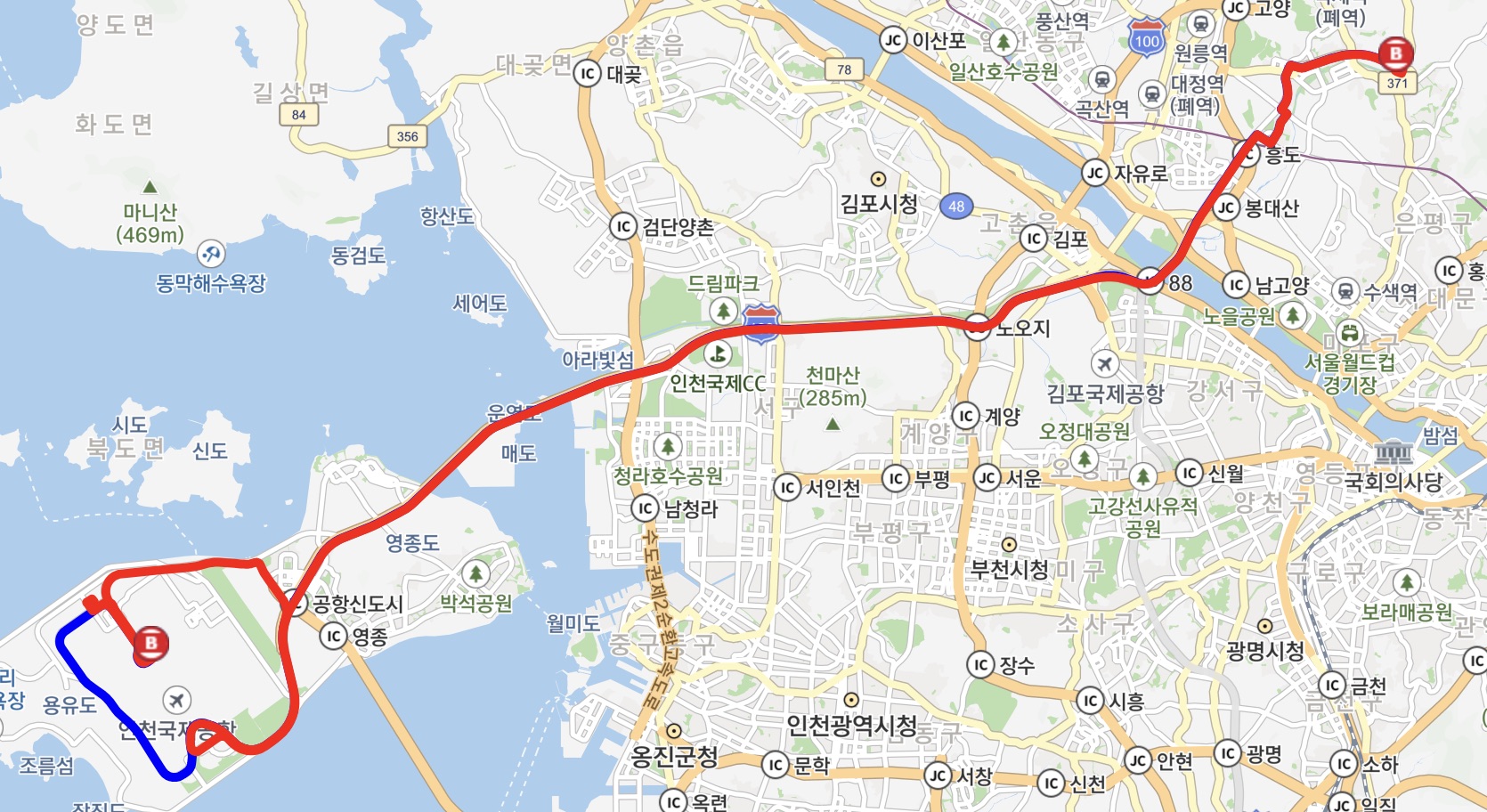 7500 공항버스 운행지도