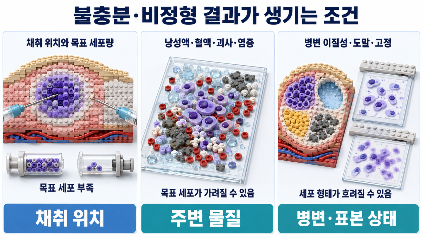 세침흡인세포검사에서 채취 위치·주변 물질·병변과 표본 상태가 불충분·비정형 결과에 영향을 주는 조건