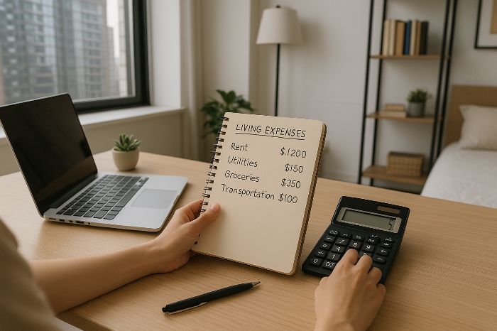 생활비 지출을 계산하는 1인 가구의 손