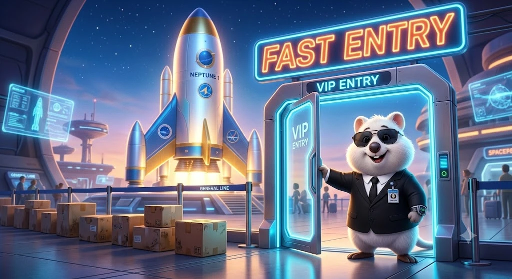 스페이스X 같은 초대형 우량주가 단 15일 만에 나스닥100 지수에 신속 편입(Fast Entry)되는 모습을 비유한 일러스트.
