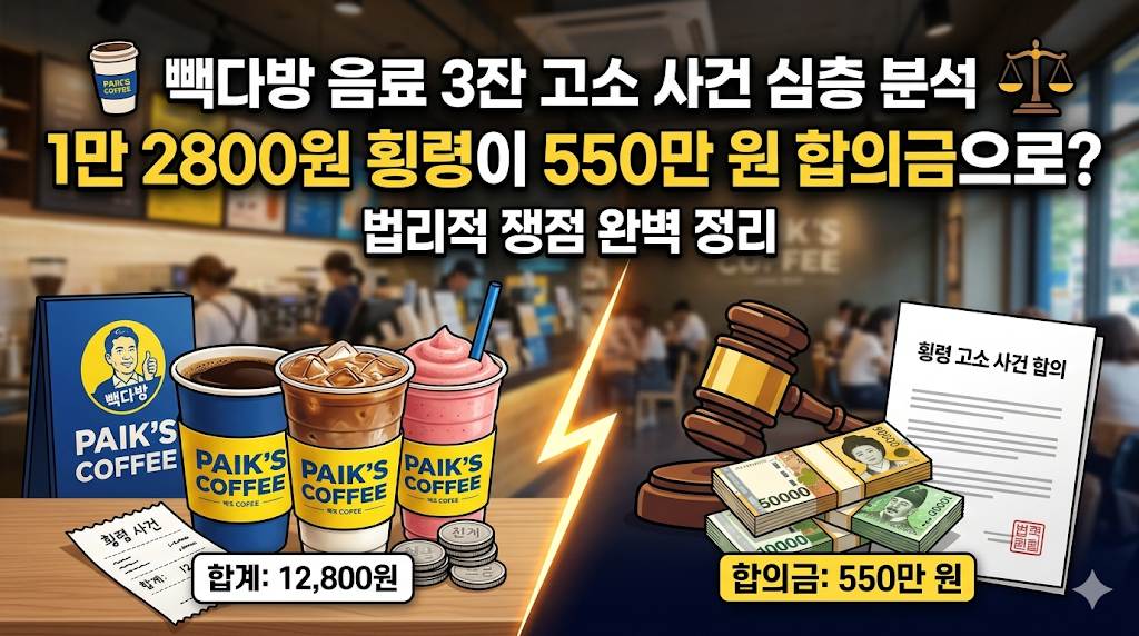 빽다방 음료 3잔 고소 사건 심층 분석: 1만 2800원 횡령이 550만 원 합의금으로 번진 법리적 쟁점 ☕