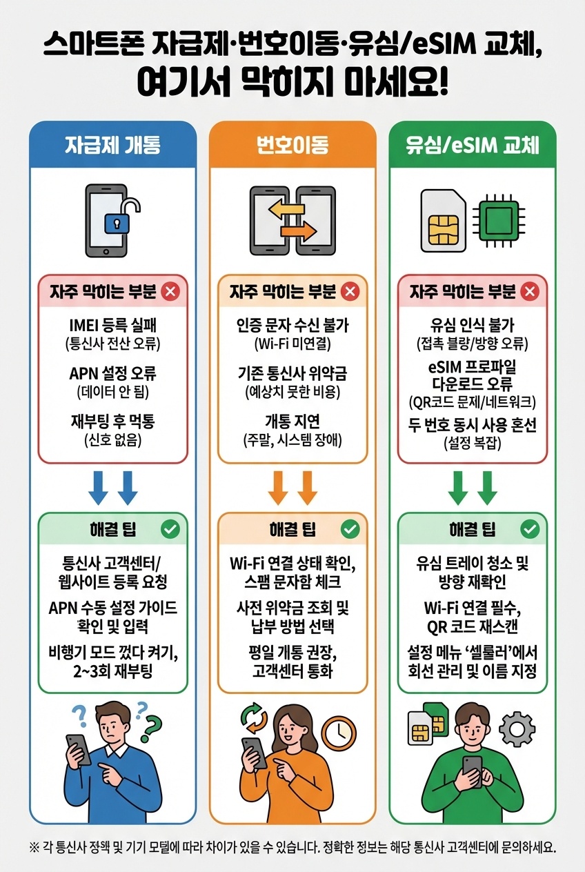 핸드폰 자급제 셀프개통 및 번호이동 유심 eSIM 교체방법