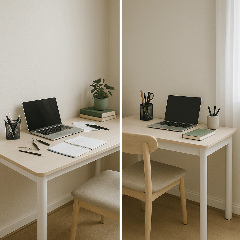 책상위 정리 전과 후 비교사진