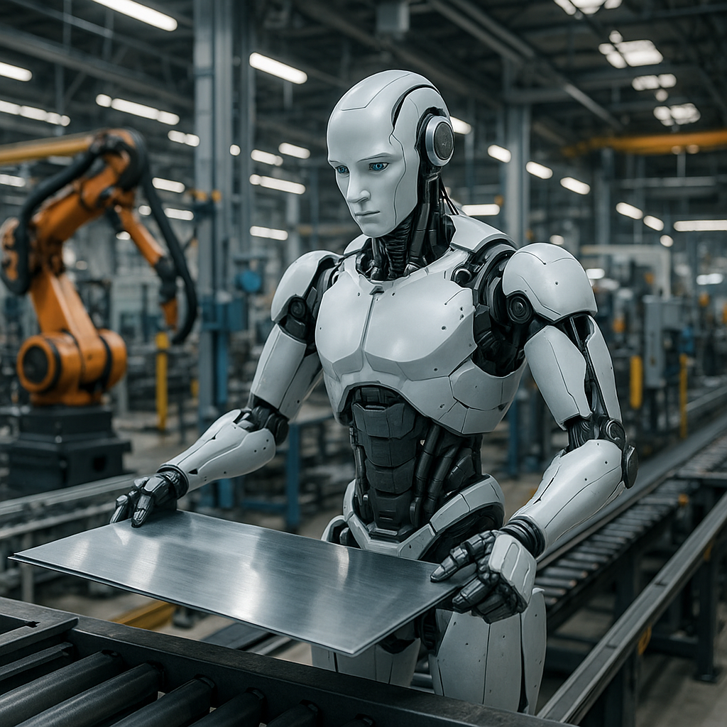 BMW 공장에서 작업하는 휴머노이드 로봇의 모습