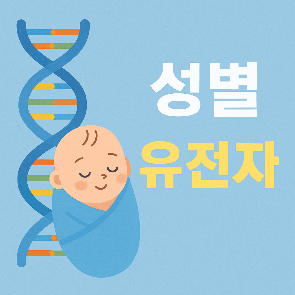 “DNA 이중나선 옆에서 잠든 아기와 함께 ‘성별’, ‘유전자’라는 짧고 명확한 한글 문구가 포함된 썸네일 이미지”