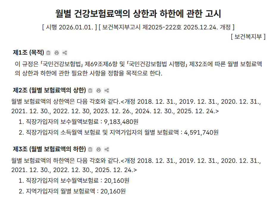 2026년 건강보험 상한과 하한