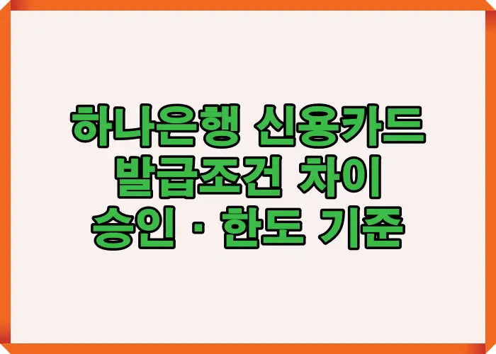 하나은행 신용카드 발급 시 소득 지속성과 승인 기준에 따라 한도와 심사 결과가 달라지는 구조를 설명한 이미지