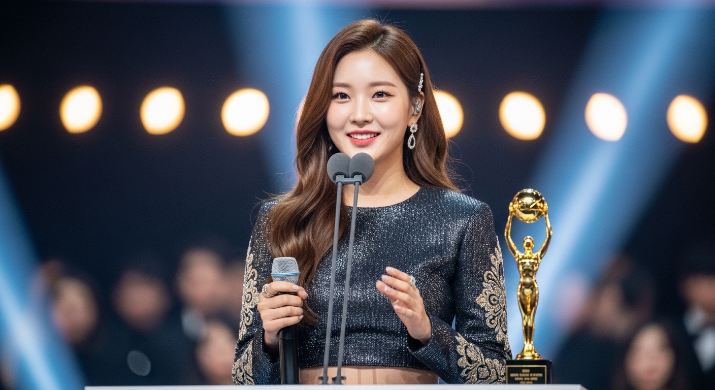 수상소감을 말하고있는 여성