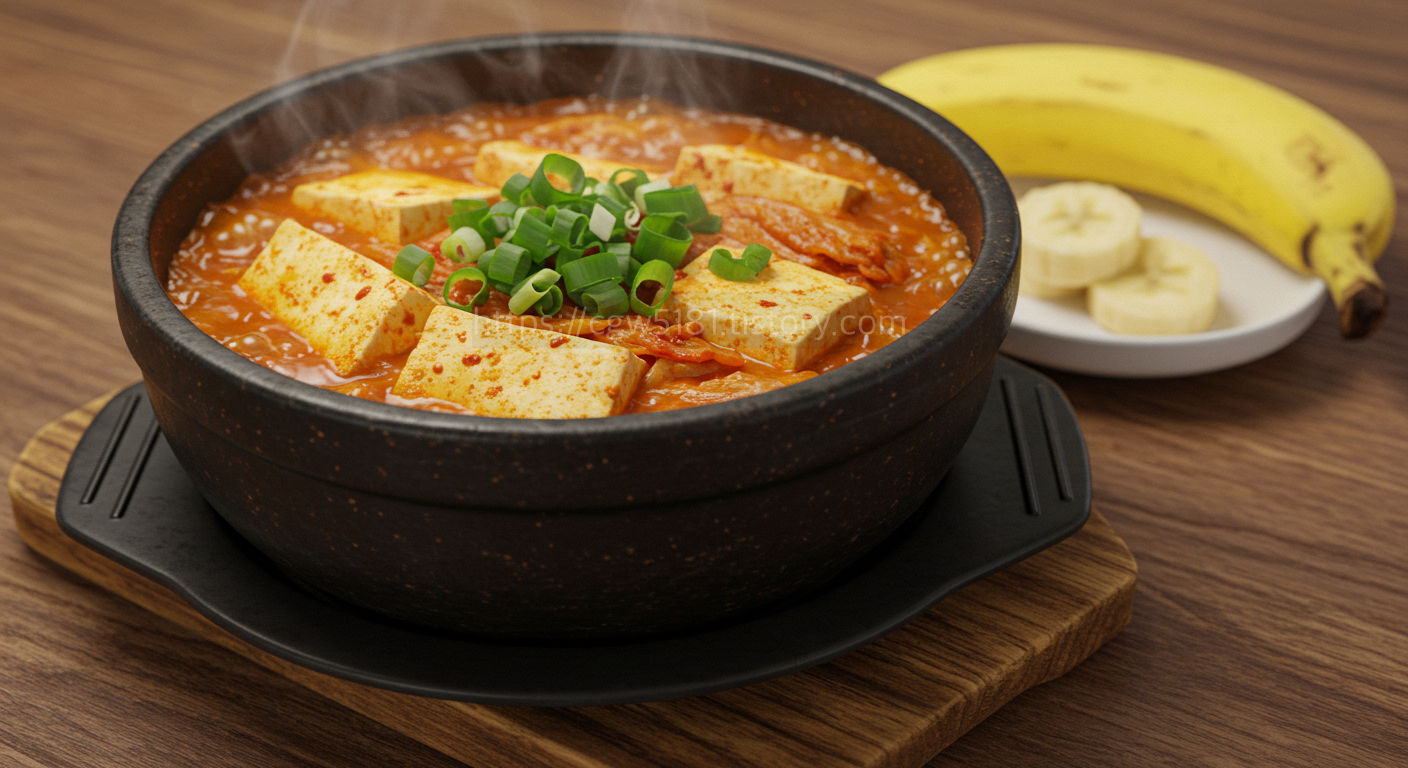 나트륨이 많은 김치찌개와 칼륨이 풍부한 바나나