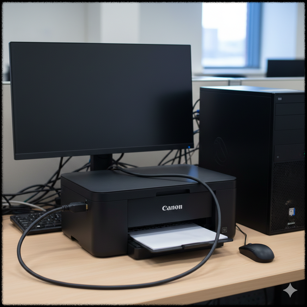 프린터와 컴퓨터 연결 오류로 스캔이 작동하지 않는 모습