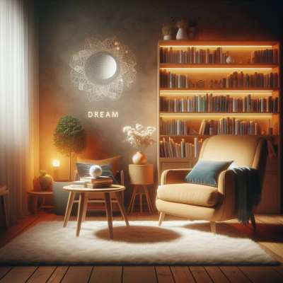 꿈을 상징하는 그림과 편안한 의자, 아늑한 독서 공간.