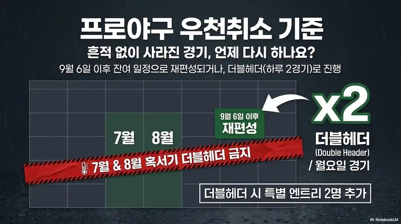 프로야구 우천 취소 경기 언제 재편성