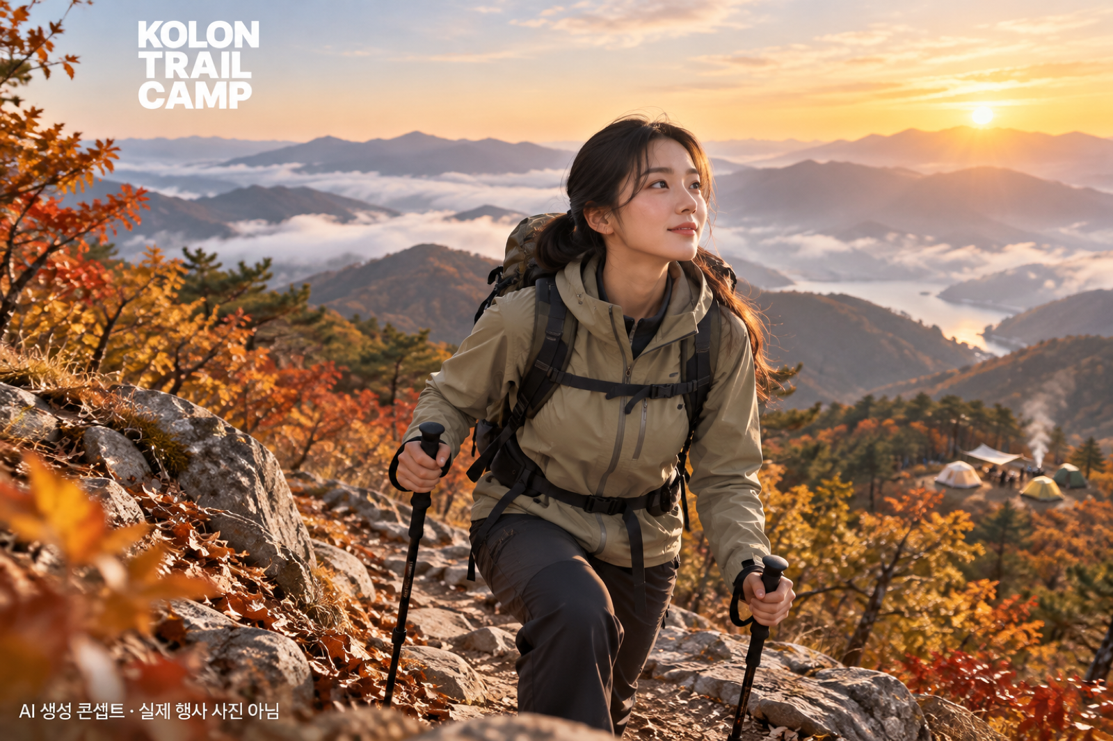 가을 산길의 트레일 캠프 AI 콘셉트, 실제 행사 사진 아님