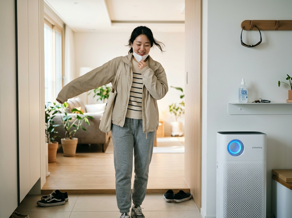 꽃가루 알레르기 관리법, 귀가 후 루틴, KF94 마스크, 공기청정기, 코세척