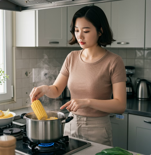 옥수수를 끓는 물에 넣는 모습 2
