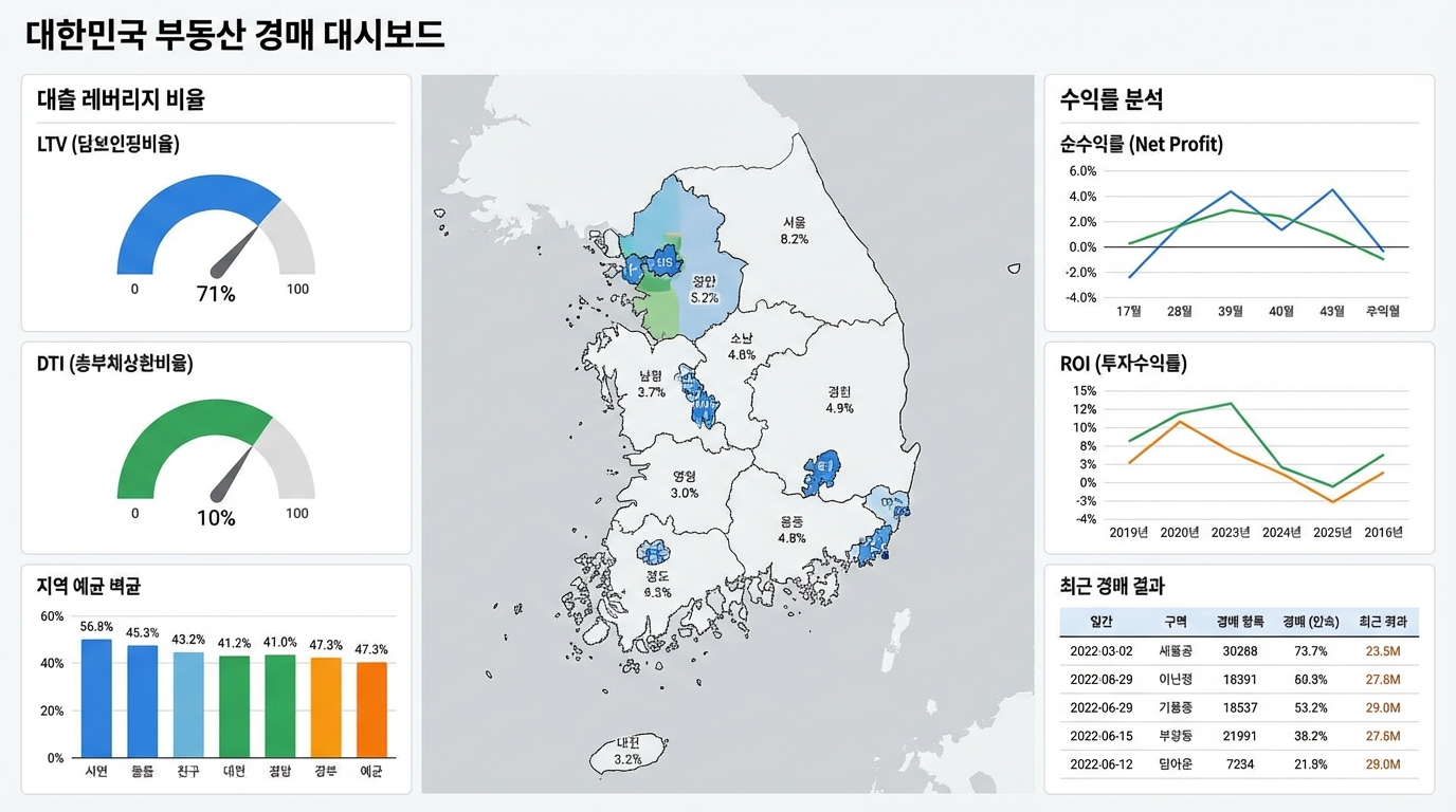 경락잔금대출 레버리지 효과를 보여주는 금융 데이터 대시보드