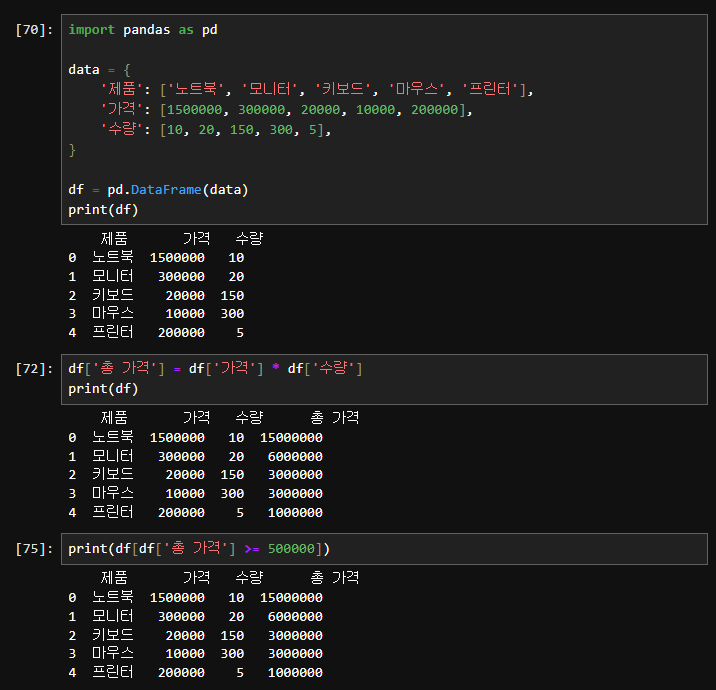 연습문제 1: 기본 DataFrame 생성 및 조작