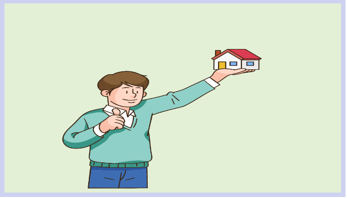 청년임대주택 입주자 모집중 청년이 집을 들고 있는 일러스트