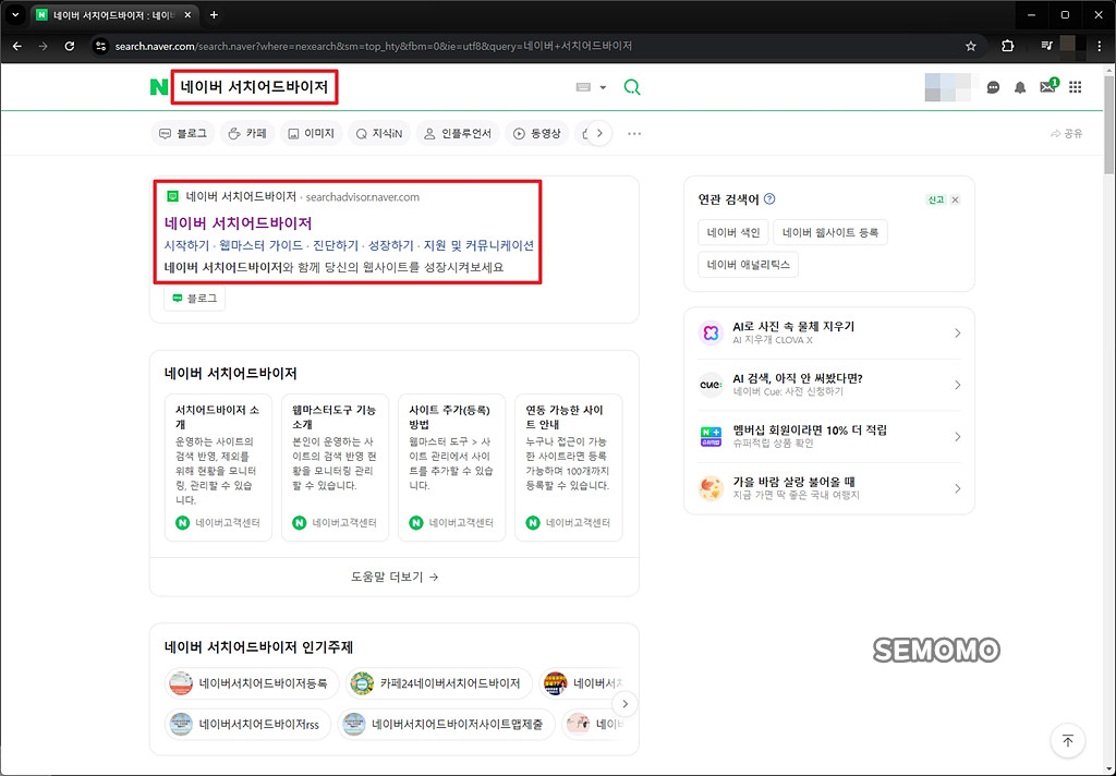 네이버 서치어드바이저 검색