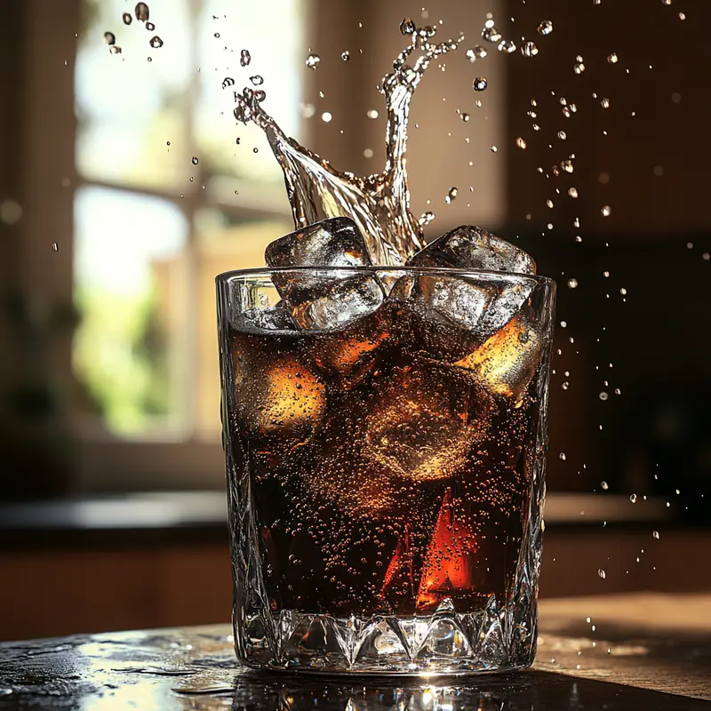 코카콜라 제로, 펩시 제로슈거, 부르르, 815 제로 콜라가 얼음잔에 따르는 상쾌한 느낌을 강조하며, 제로 칼로리, 무설탕, 냉장 상태, 맛 비교, 음료 선택의 시원함을 강조함