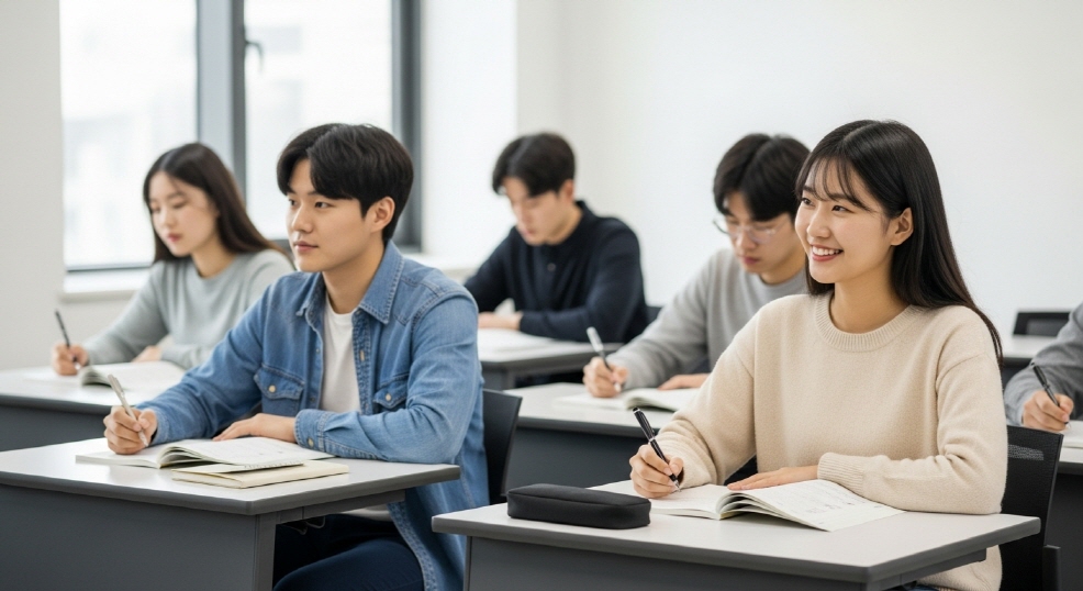 대학 강의실에서 학습 중인 장면